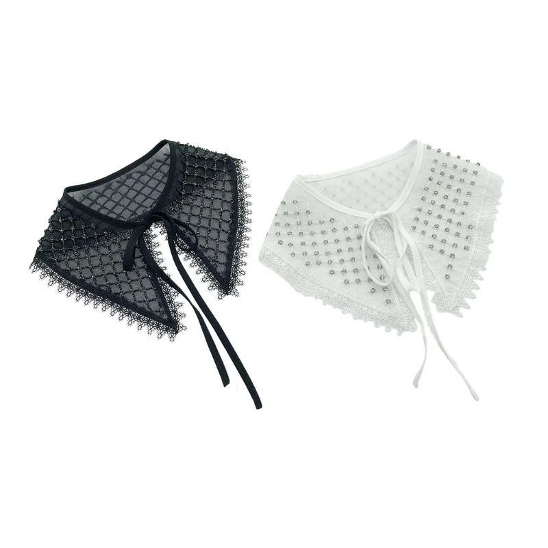 

Women for Rhinestone Plaid False Collar Shawl Necklace Embroidery Lace Capelet S