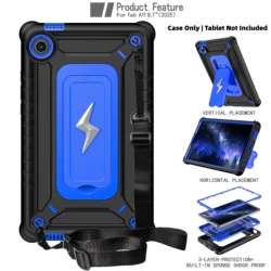 Heavy Duty Shockproof Tablet Case with Stable Kickstand and Shoulder Strap for Galaxy Tab A11 8.7 (Black Blue)