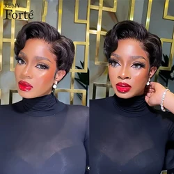 L-Part Lace Human Hair Bob Wigs With Bang Natural Black Bob Wigs With Bang Pixie Cut Bob Wigs With Bang For Women Human Hair