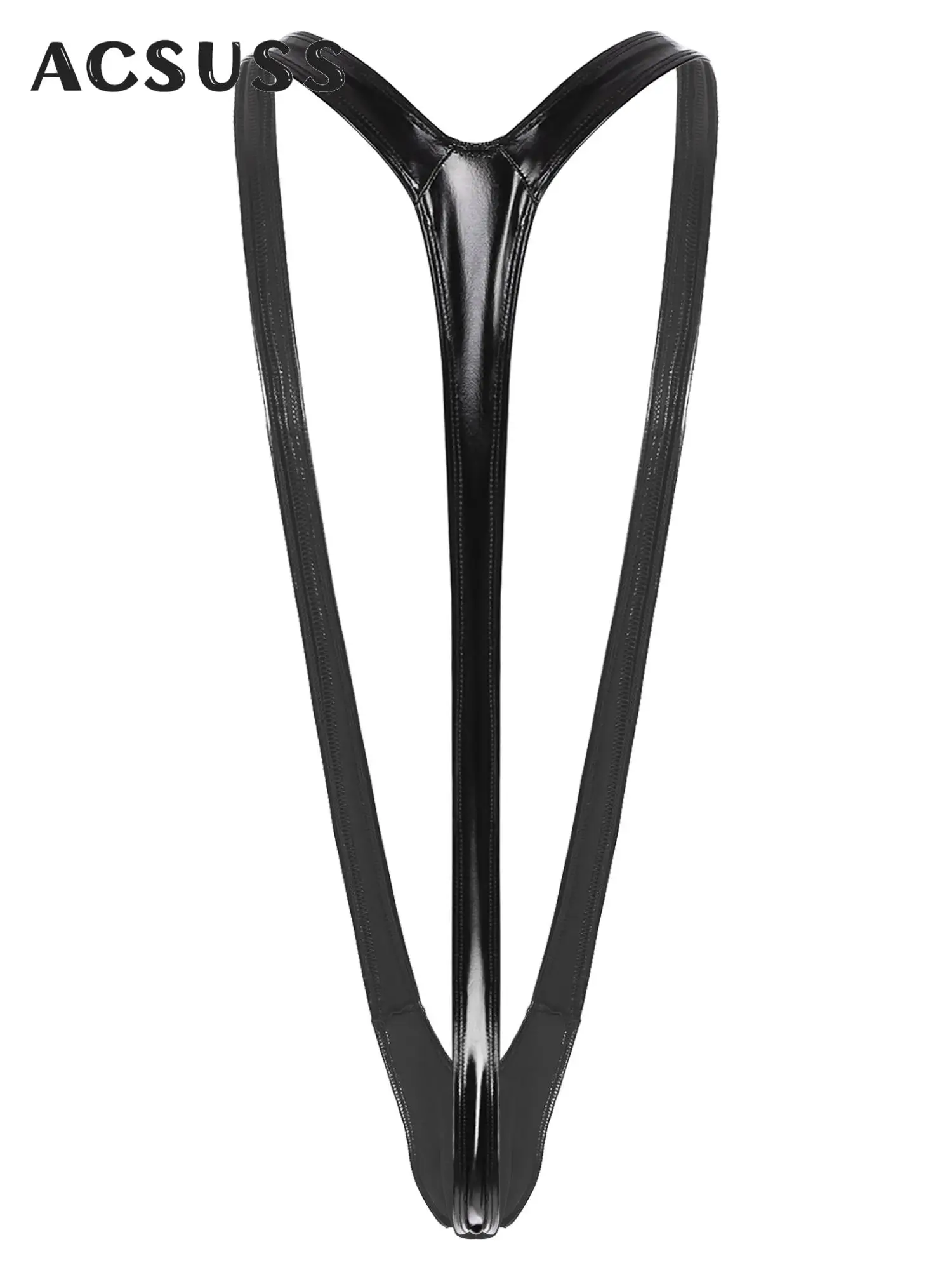 

Mens Steampunk Patent Leather Mankini Bulge Pouch Jockstrap Thongs Bodysuit Teddy Lingerie Sexy Underwear for Night Club Party