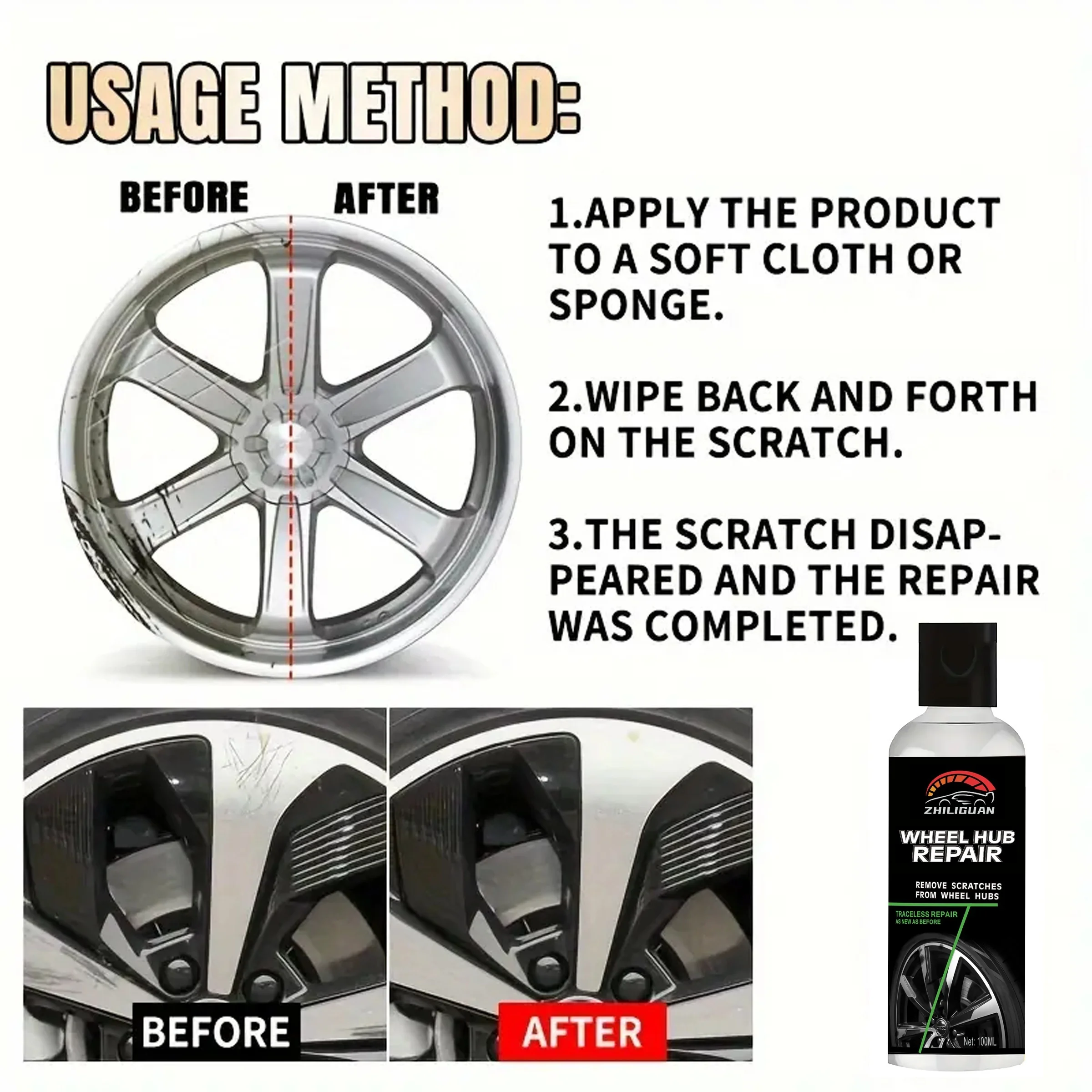 Universal Wheel Hub Repair Kit Including Polishing Paste Scratch and Dirt Removal Fading Repair and Enhanced Car Maintenance wheel repair kit