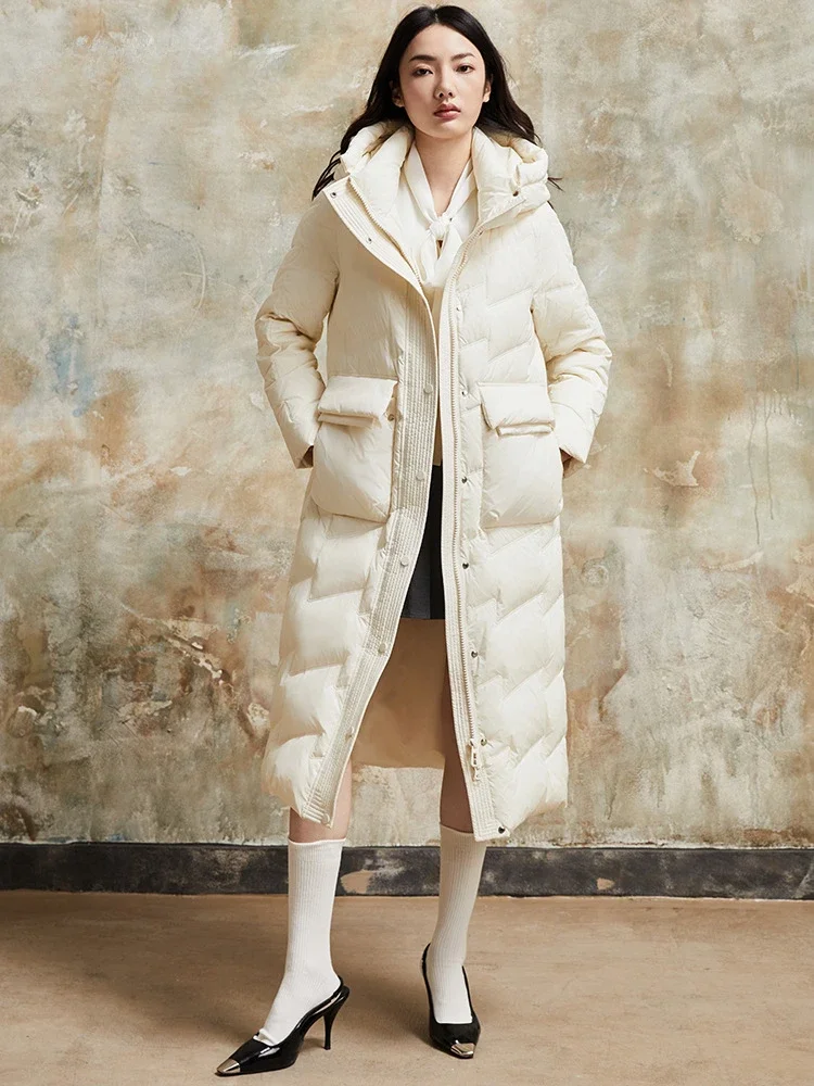 Down jacket for women 2023 new 90 white duck down, slimming and extra long, thickened and warm, extended winter jacket for women