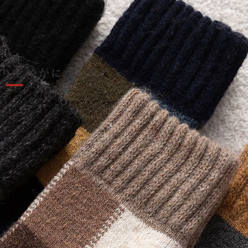 5Pairs Classic Plaid Printed Warm Sheep's Wool Middle Sock Winter Men Women Socks Thicken Color Korean Retro Sock for Snow Boots