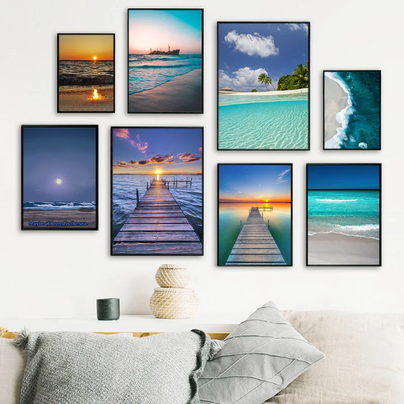 Nordic Sunset Sandy Sea Beach Waves Seascape Wall Art Canvas Poster E Stampa Pittura Modulare Decor Picture For Living Room