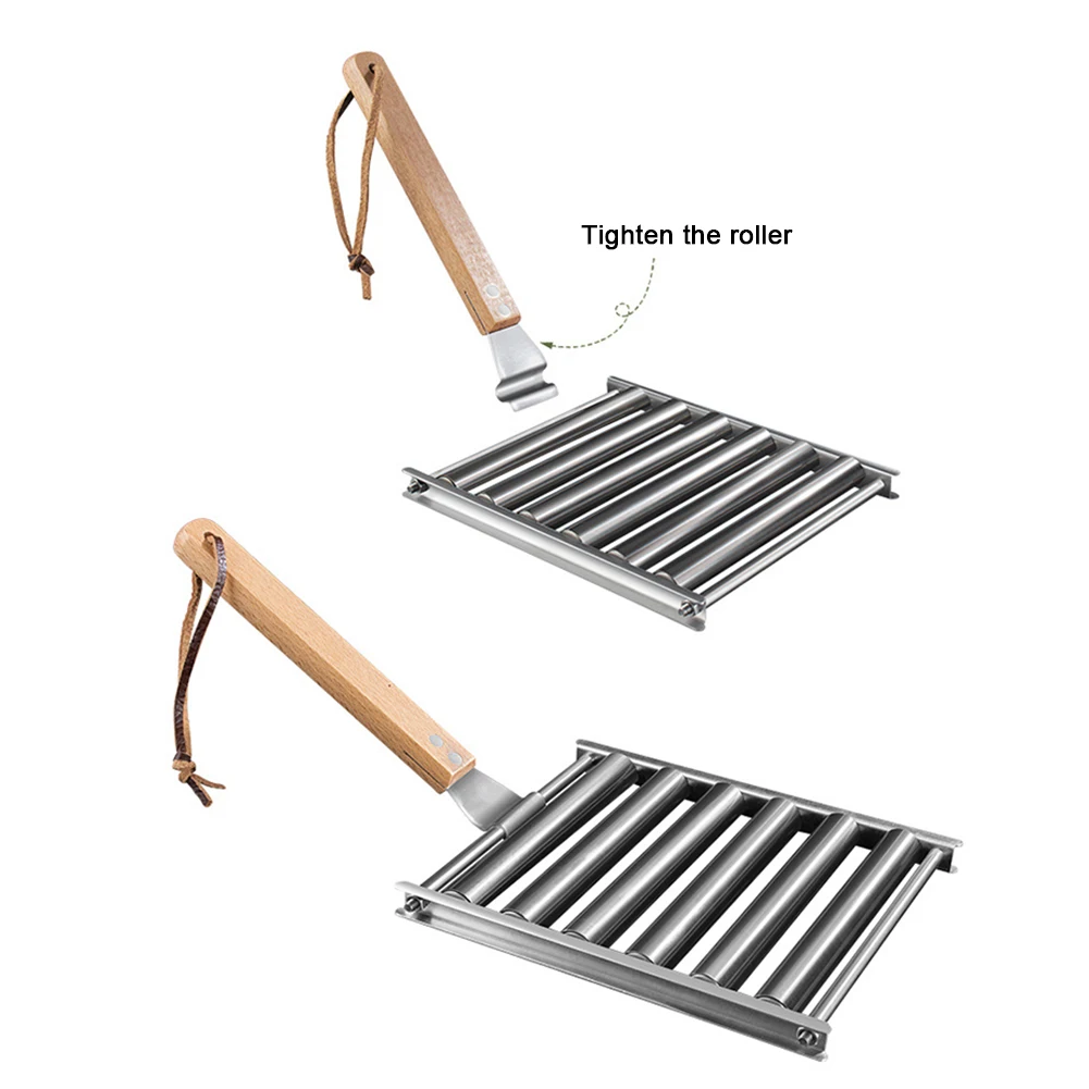 BBQ Tools Rolling Hot Dog Grill Stainless Steel Sausage Rack Kitchen Outdoor Camping Disassembled Barbecue Clip