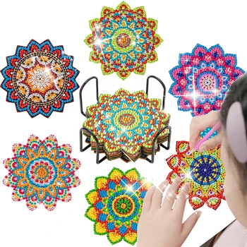 RUOPOTY 6pc/Sets Diamond Painting Coaster Set Mandala Coasters Diy Diamond Art Crafts Supplies For Beginners Dining Room Decor 1