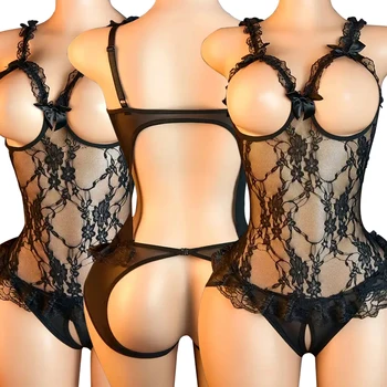 Set di reggiseno e slip in pizzo per donna, lingerie sexy, costumi erotici, babydoll senza cavallo, corsetto porno, set di biancheria intima.