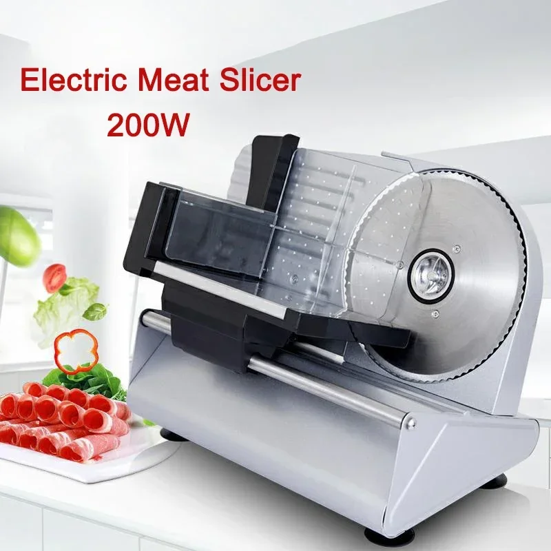 200W Electric Meat Slicer Automatic Cutting Beef Mutton Roll Bread Machine Detachable Stainless Steel Knife Adjustable Thickness meat slicer commercial slicer electric shredding and vegetable cutting stainless steel tabletop fully automatic mincing