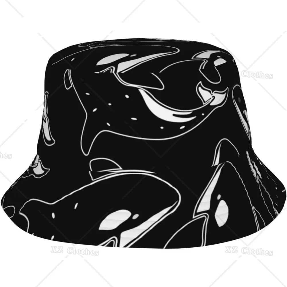 

Whale Orca Killer Black Bucket Hat for Women Men Teens Beach Outdoor Packable Sun Cap Summer Headwear Fishing Caps for Fisherman