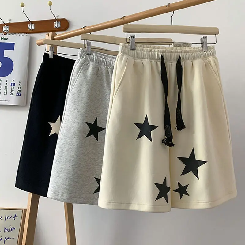 Y2k Star Graphic Casual Beach Shorts 2000s Aesthetic Youthful Woman Trousers Summer New Fashion Wide Leg Baggy Short Pants Girls
