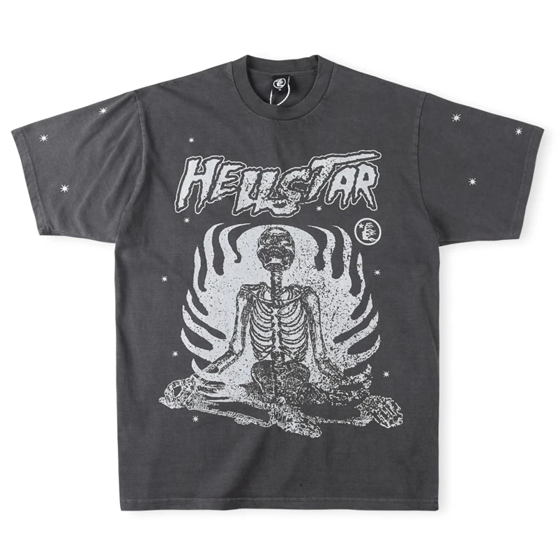 

Винтажная Футболка Hellstar для мужчин и женщин, топ с коротким рукавом, с принтом черепа, в стиле High Street