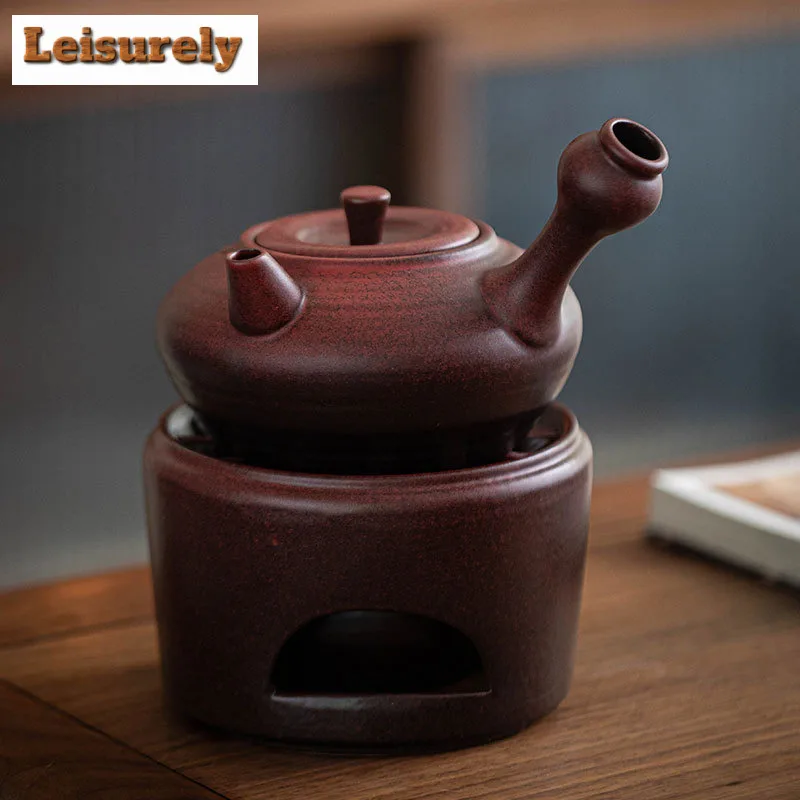 550ML Handamde Threaded Side Handle Pot Chinese Ceramic Health Teapot Kettle Single Pot For Brewing Tea Stove Kung Fu Tea Set