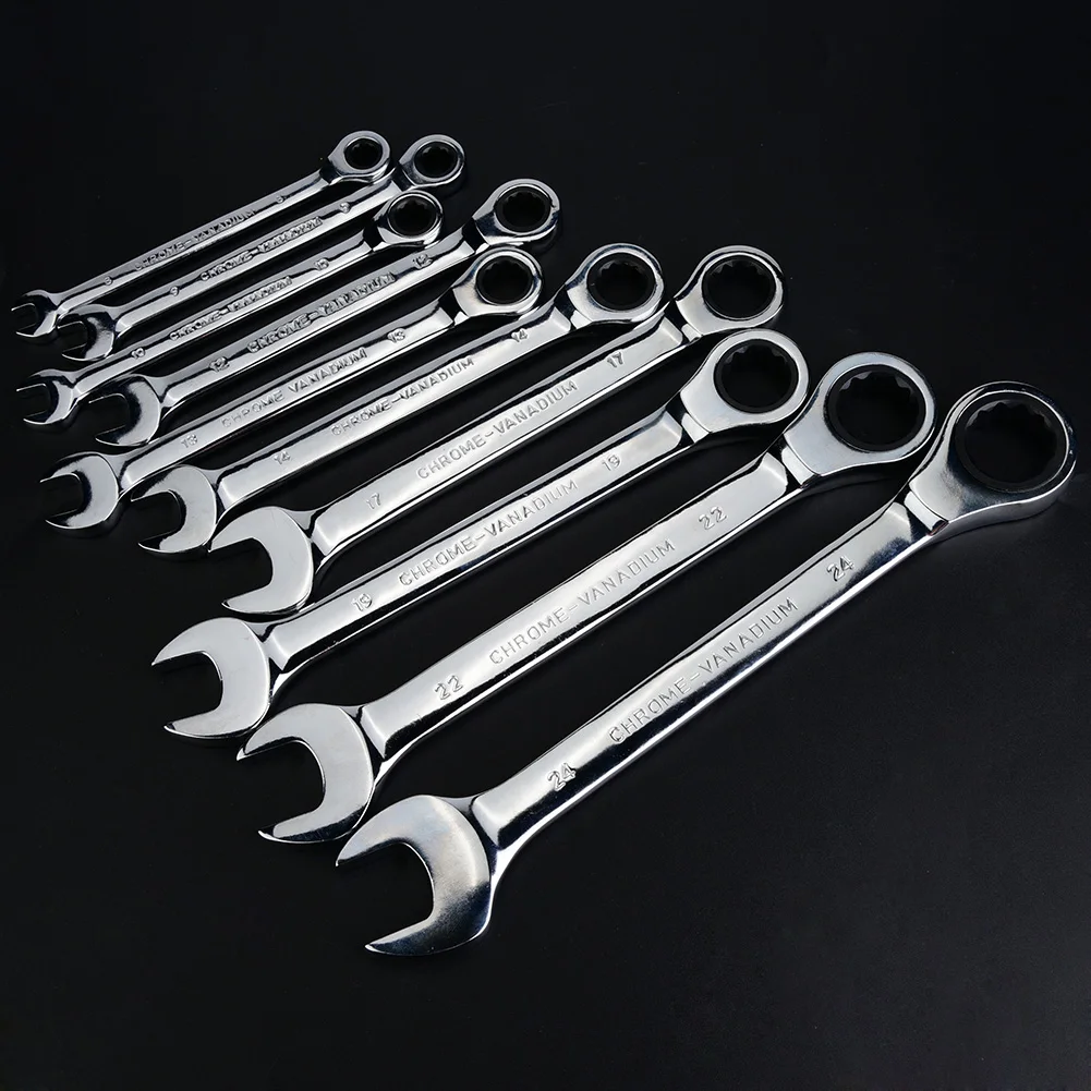 

10pcs Ratchet Wrench 8-24mm Wrench Set Hand Tools Car Repair Tool Universal Spanner Tool Metric Ratchet Combination Wrenches