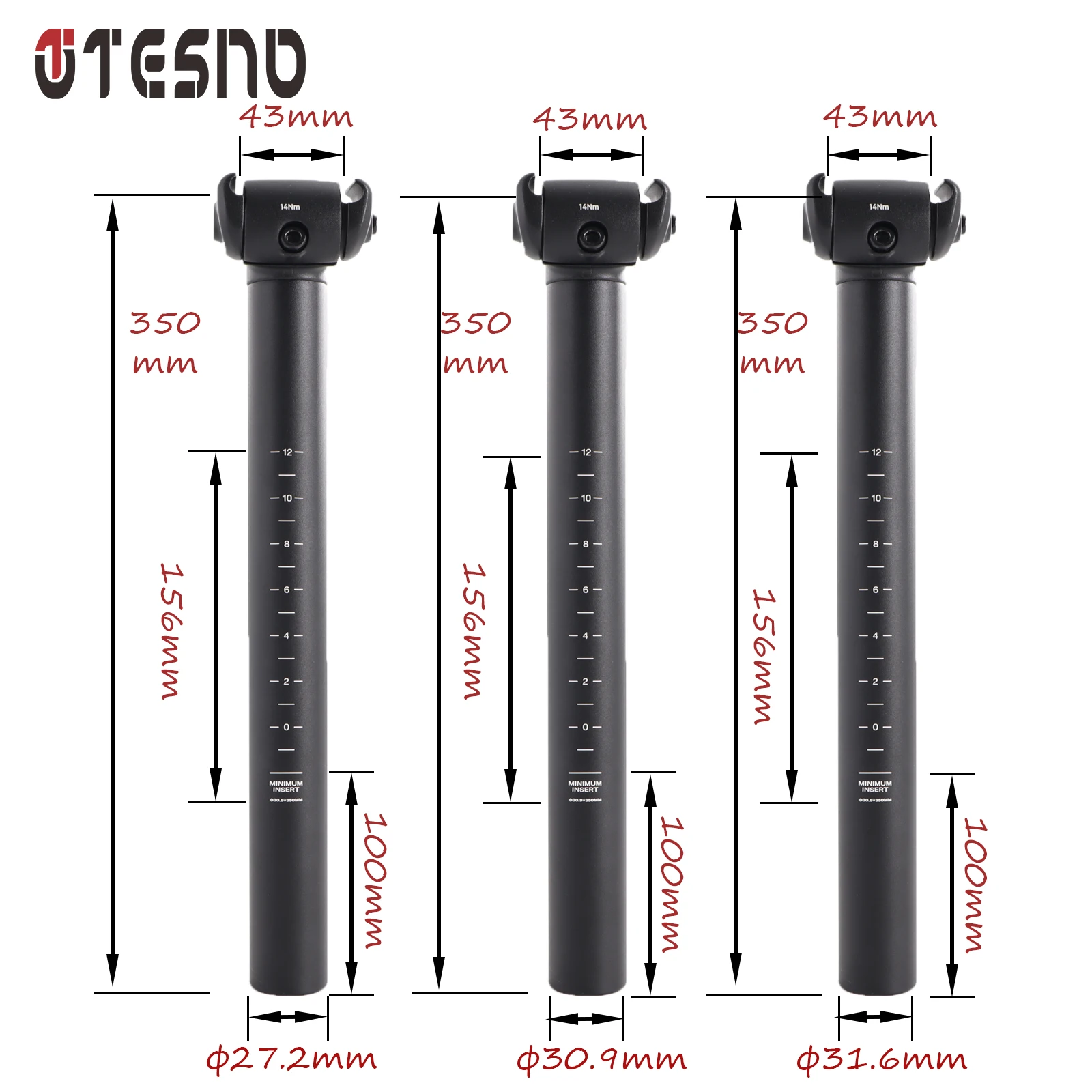 TESNO Bicycle Seatpost Road MTB Mountain Ultralight Aluminum Alloy Bike Seat Tube Seat Post 27.2/30.9/31.6mm*350mm Cycling Parts 4