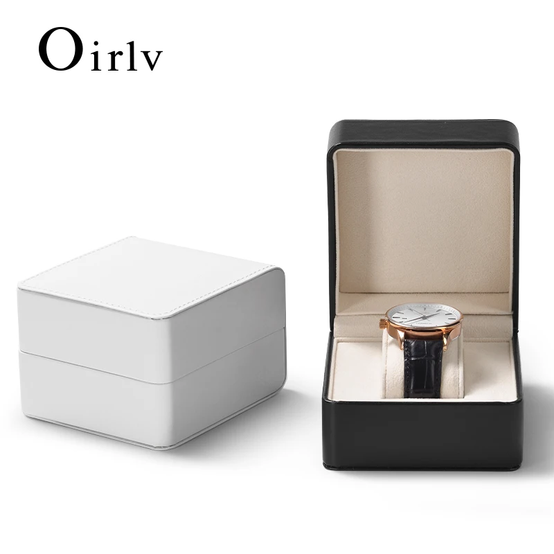 Oirlv 럭셔리 싱글 시계 상자 프리미엄 PU 가죽 케이스 부드러운 벨벳 안감 세련된 보관/디스플레이 선물 상자, 모든 시계 크기에 적합