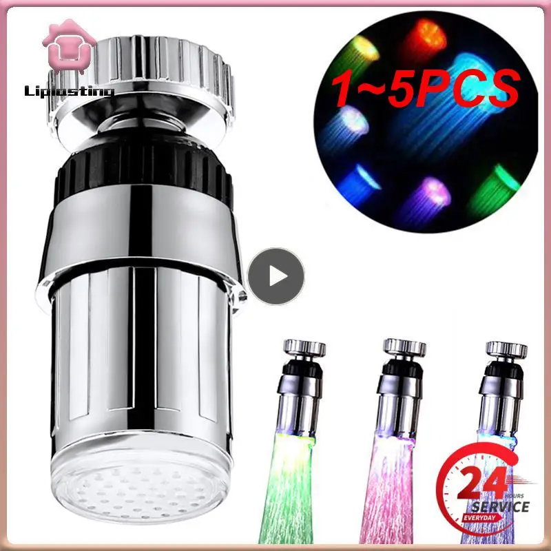 

1~5PCS Rotatable LED Light Faucet Head Aerators Temperature Control 3 Colors Change RGB Glow Water Tap Nozzle For Kitchen