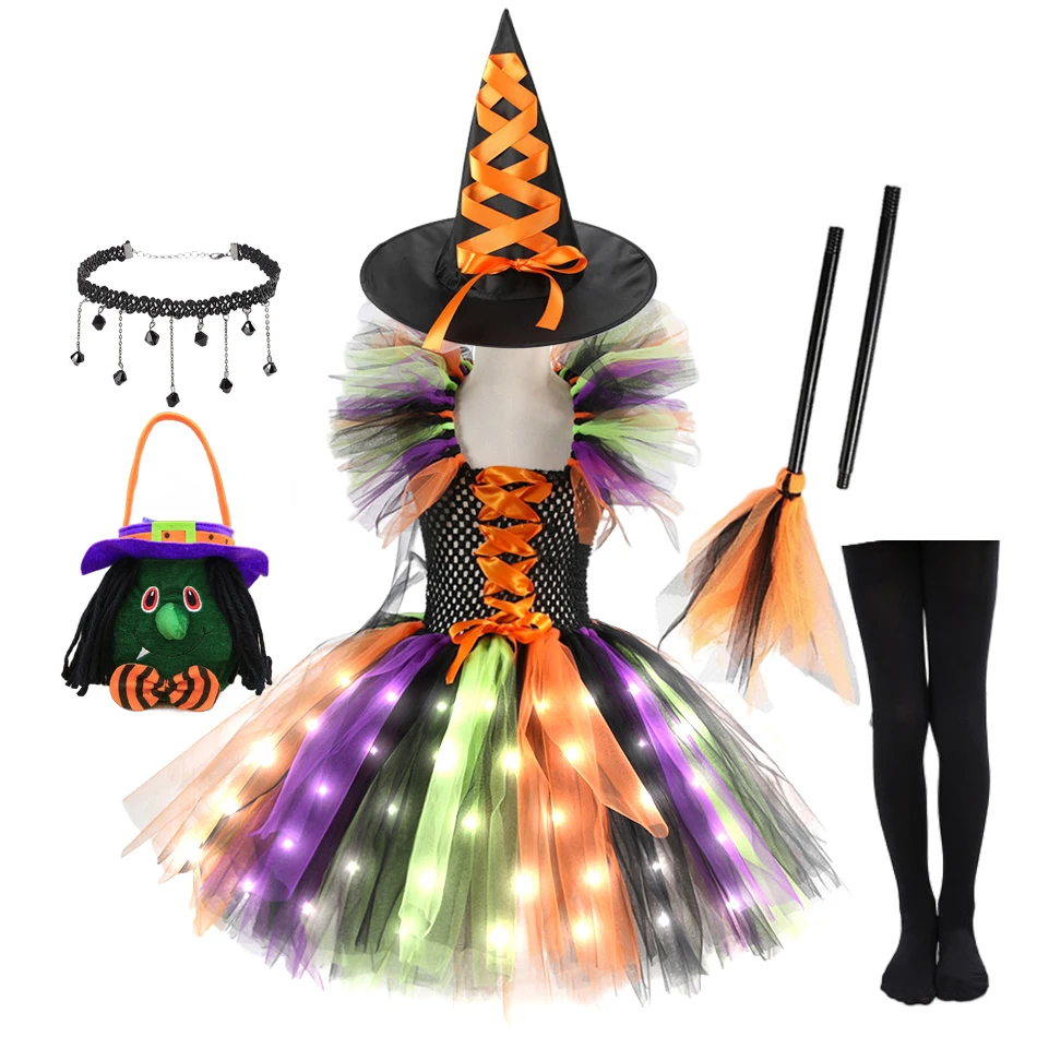 Costume da strega per bambine, a maniche lunghe, per Halloween