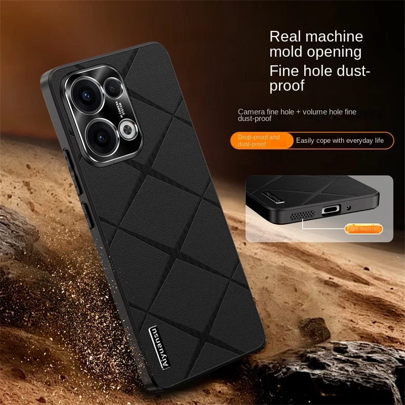 High-Luxury Vegan Leather Metal Lens Protection Anti-Drop Anti-Fingerprint Phone Case