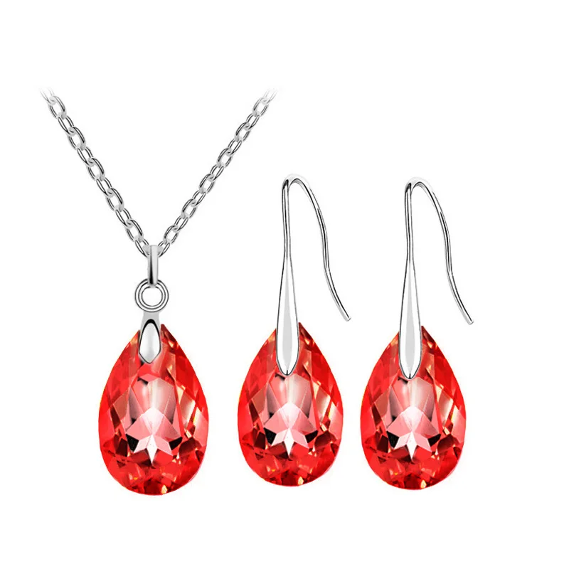 Crystal Tear Water Pendant Necklace Earrings Jewelry Set