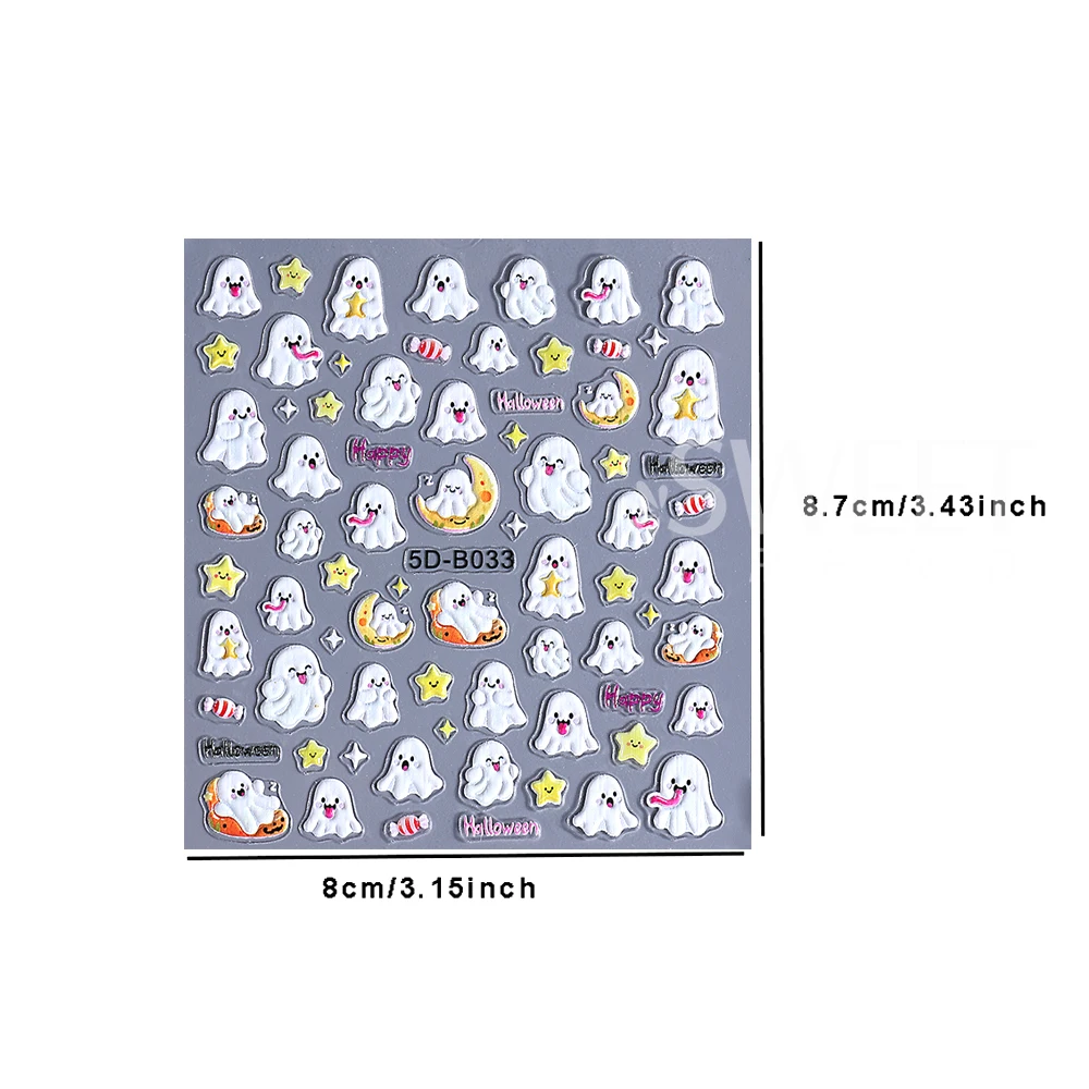 1/3pcs 5D Embossed Halloween Nail Stickers Cute Skull Pumpkin Ghost Spider Nail Silder Decals Nail Supplies Manicure Decoration