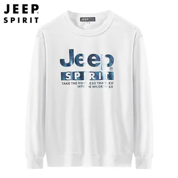 JEEP SPIRIT 남성용 단색 코튼 보터밍 셔츠, 캐주얼 루즈 라운드 넥 긴팔 상의, 풀오버 스웨트 셔츠, 봄 가을