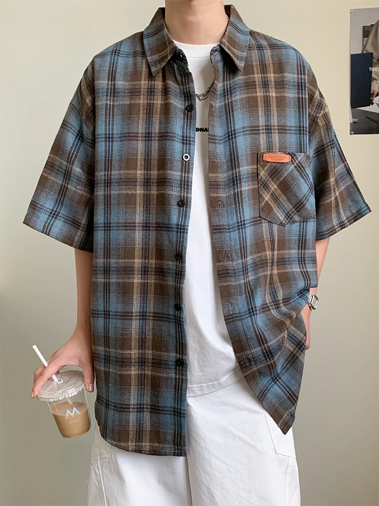 Casual Short Sleeved Shirt Short Sleeved Shirt Summer Men Shirt Plaid Cotton Short Sleeve Plus Size 6XL 7XL 8XL 10XL Green Oversize Formal Casual Designer