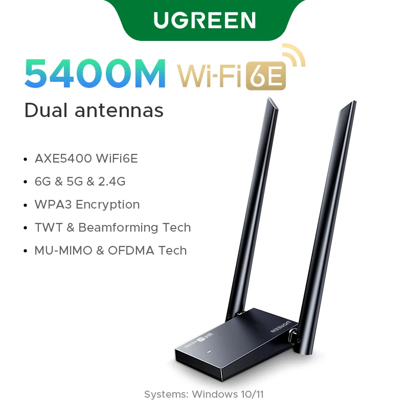 UGREEN High-Speed Dual-Band USB WiFi Adapter with Antenna