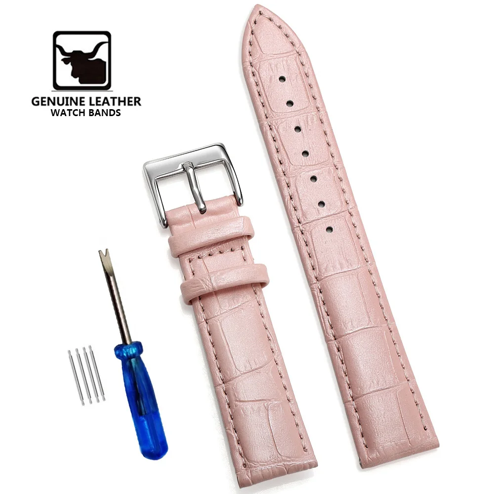 Classic Genuine Leather Watch Band with Soft Cowhide Strap and Adjustable Sizing Plus Tool