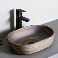 อ่างล้างหน้าเซรามิกวินเทจสำหรับห้องน้ำ อ่างล้างหน้าแบบวางบนเคาน์เตอร์ สำหรับตกแต่งบ้านและเคาน์เตอร์ห้องน้ำ 6