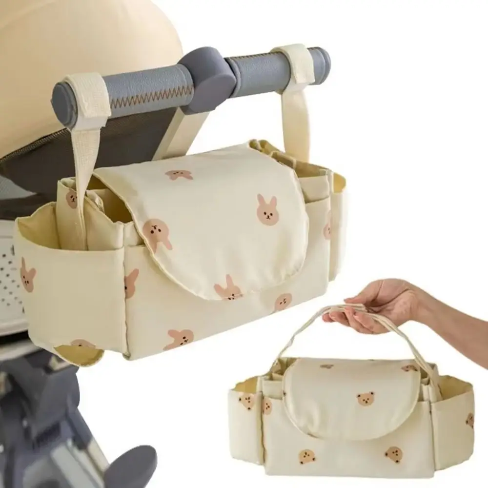 Cartoon Stroller Organizer Bag Bear Cloth Pram Storage Bag Diaper Bottle Large Capacity Stroller Hanging Bag Baby Stroller Pouch