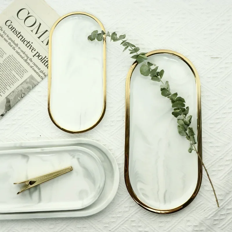 1 Pc Nordic Marble Ceramic Jewelry Tray Oval Phnom Penh Aromatherapy Storage Bathroom Toilet Bathtub Accessories Bathtub Trays
