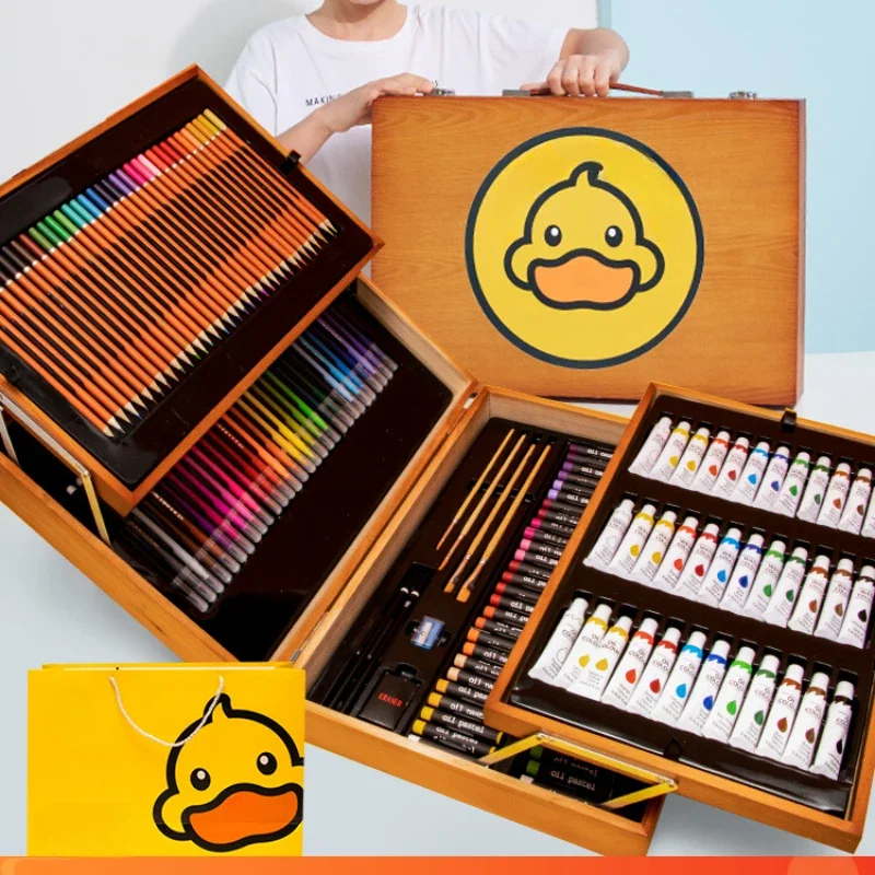 Primary school students watercolor brush stationery children's birthday learning set tool painting little yellow duck art puzzle
