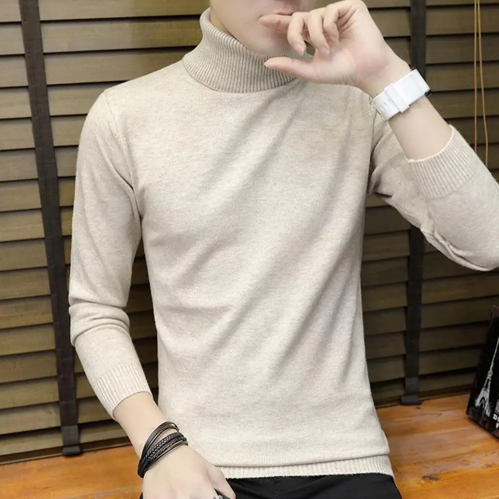 

New Men's High Neck Sweater Solid Color Pullover Knitted Warm Casual Turtleneck Sweatwear Woolen Mens Winter Outdoor Tops