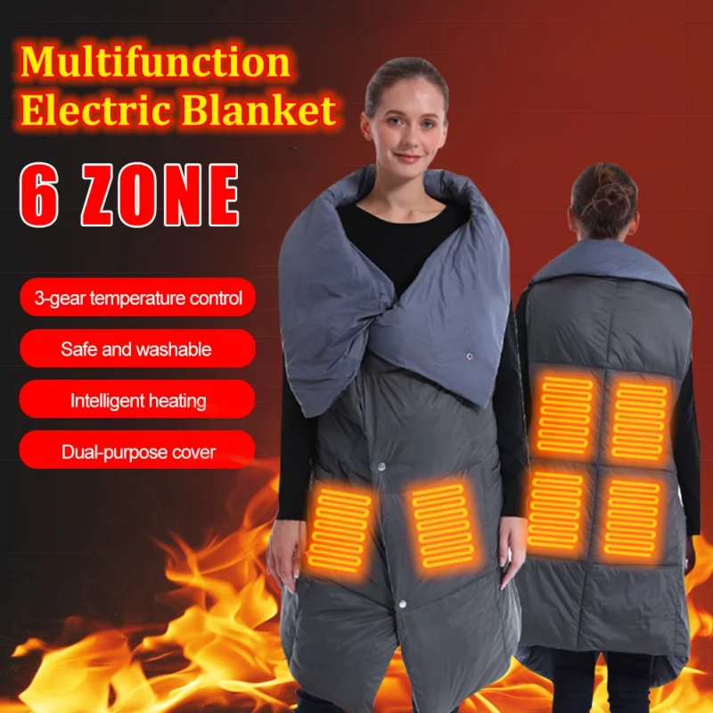 6 Heating Areas Electric Blanket Wearable USB Heated Blanket Multifunction  cushion blanket Vest Shawl Knee Pad For Home Outdoor - AliExpress