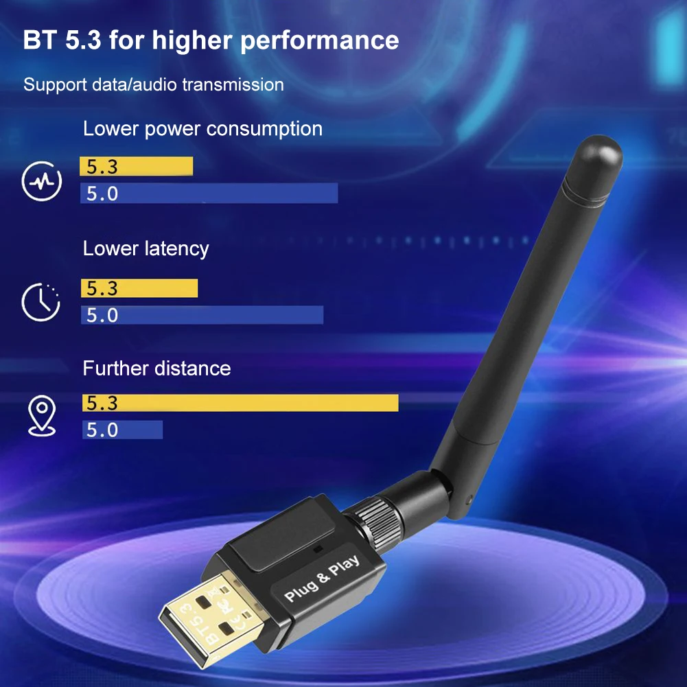 Wireless Adapter 100M Long Range Audio USB Receiver Transmitter 3Mbps Bluetooth 5.3 Dongle for Windows 7/win8.1/win10/11 bluetooth adapter bluetooth audio receiver bluetooth transceiver adapter audio adapter wireless usb adapter