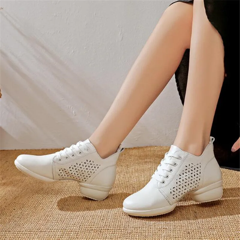 Genuine Leather Woman Latin Dance Shoes Outdoor Dance Boots Salsa Tango Dancing Shoes For Girls Soft Bottom Black Ankle Boots