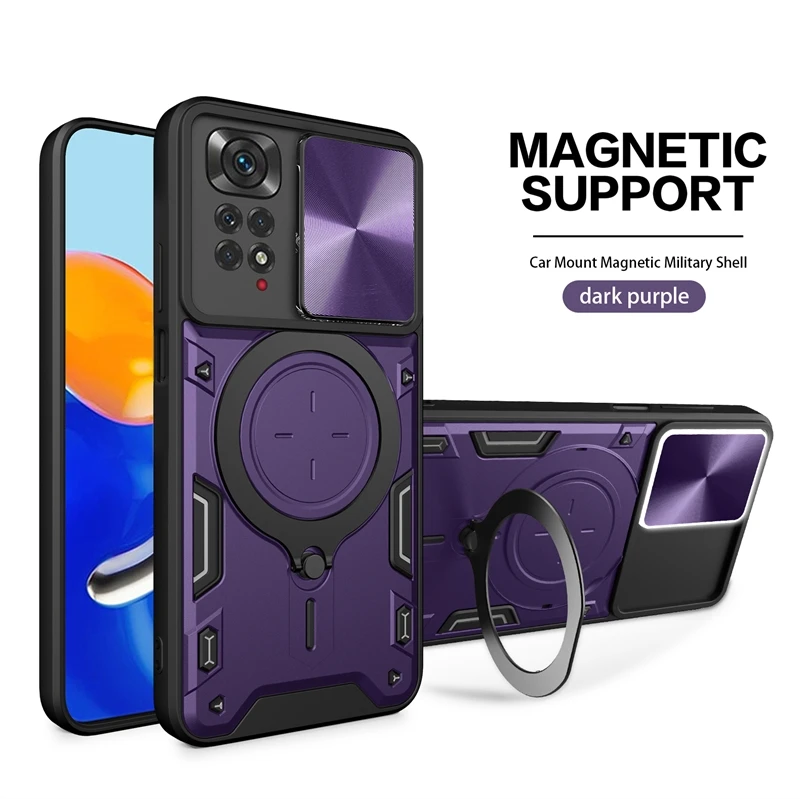 Slide Camera Shockproof Armor Phone Case with Stand Back Cover