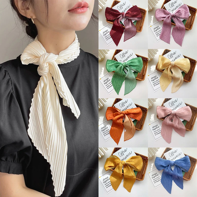 

Crinkle Ribbon Silk Scarf 10*135cm Korean Hairband Bag Scarves Solid Color Long Scarf Pleated Neck Tie Neckerchief Headscarf