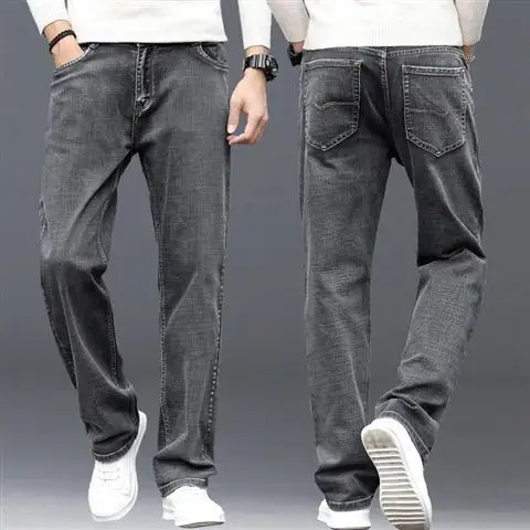 thumbnail image 1 of Pantalones vaqueros para hombre con estilo, clásicos, retro, holgados, de verano, rectos, azules claros, ajustados, con corte de bota cónico, pantalones vaqueros para hombre, 1 of 5