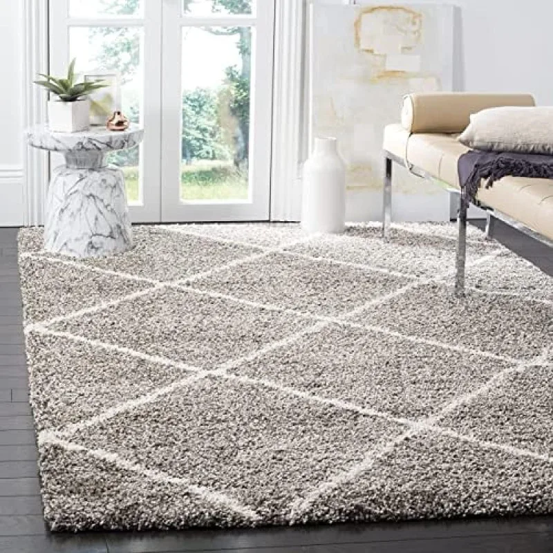 

Hudson Shag Collection Area Rug - 5'3" x 7'6", Grey & Ivory, Modern Trellis Design, Non-Shedding & Easy Care, 2-inch Thick Ideal