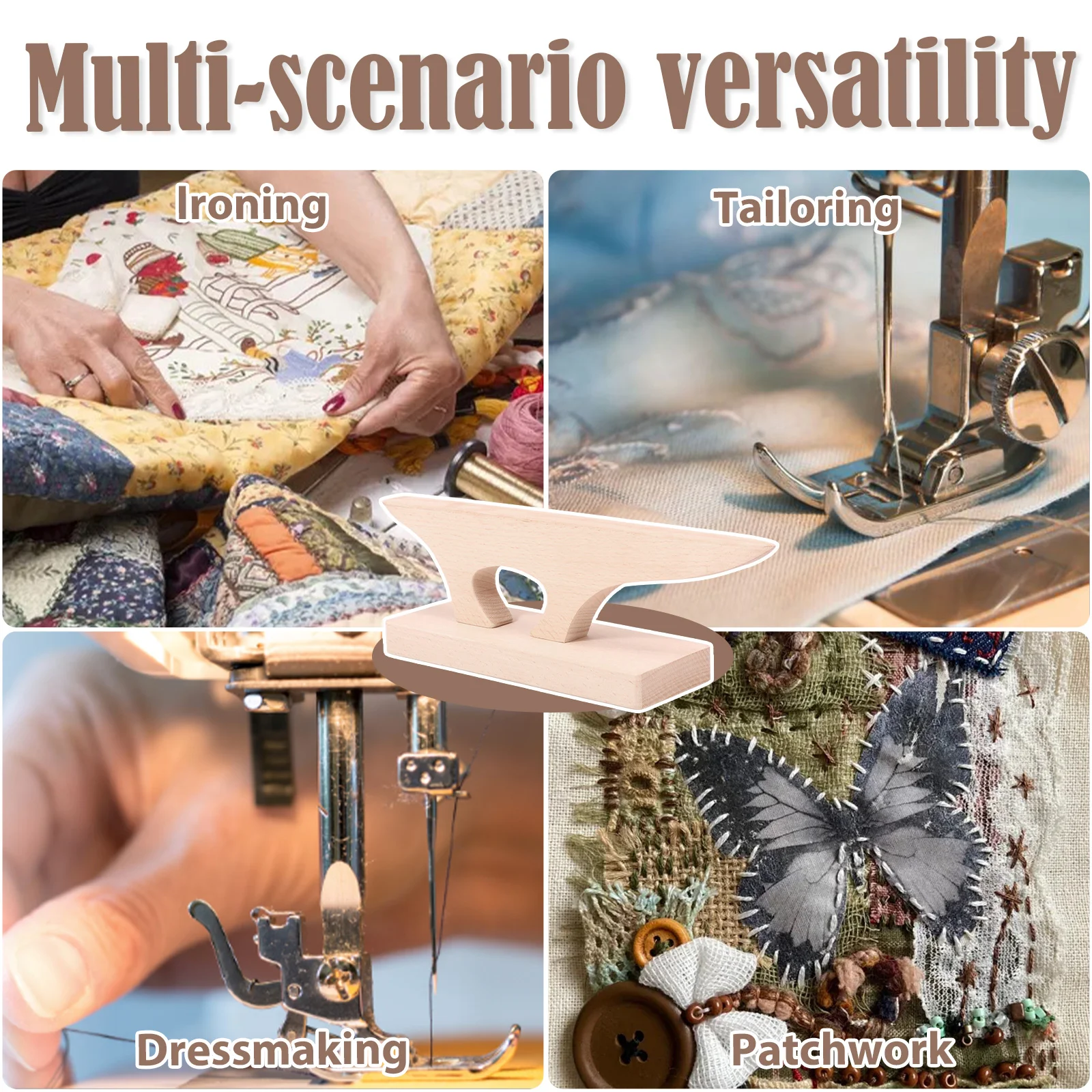 2 in 1 재단사 포인트 프레스 클래퍼, 이중 기능 너도밤나무 재단사 포인트 프레서 및 패브릭 솔기와 모서리용 두드림 블록