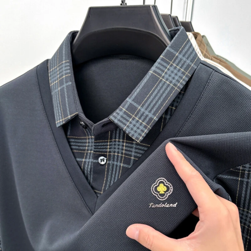 Polo a maniche lunghe da uomo nuova stampa artigianale finta due pezzi primavera e autunno colletto che dimagrisce Polo a maniche lunghe da uomo - immagine 4