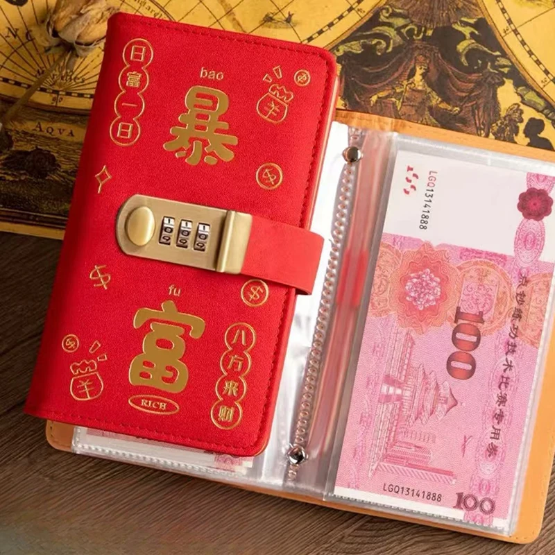 Envelopes Money Saving Challeng Binder 100 Reusable Savings Challenge PU Savings Challenges Sheets With Password Lock cash saving binder