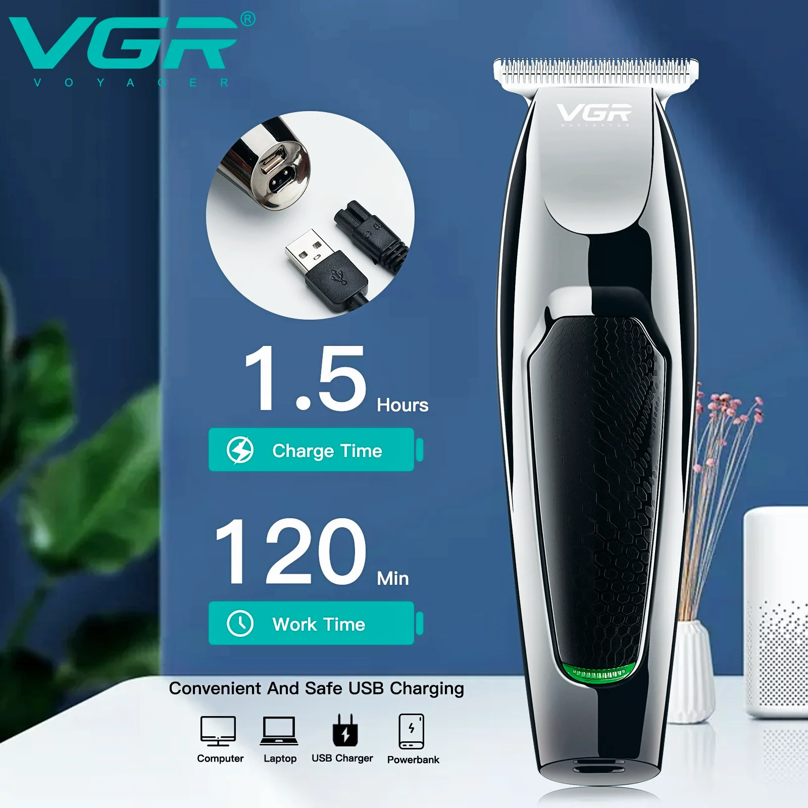 VGR Trimmer Elektrisk Frisör Sladdlös Hårklippning Hine Mini Haircut Kantklippare Cutter Clipper för män V-030_voghion.com
