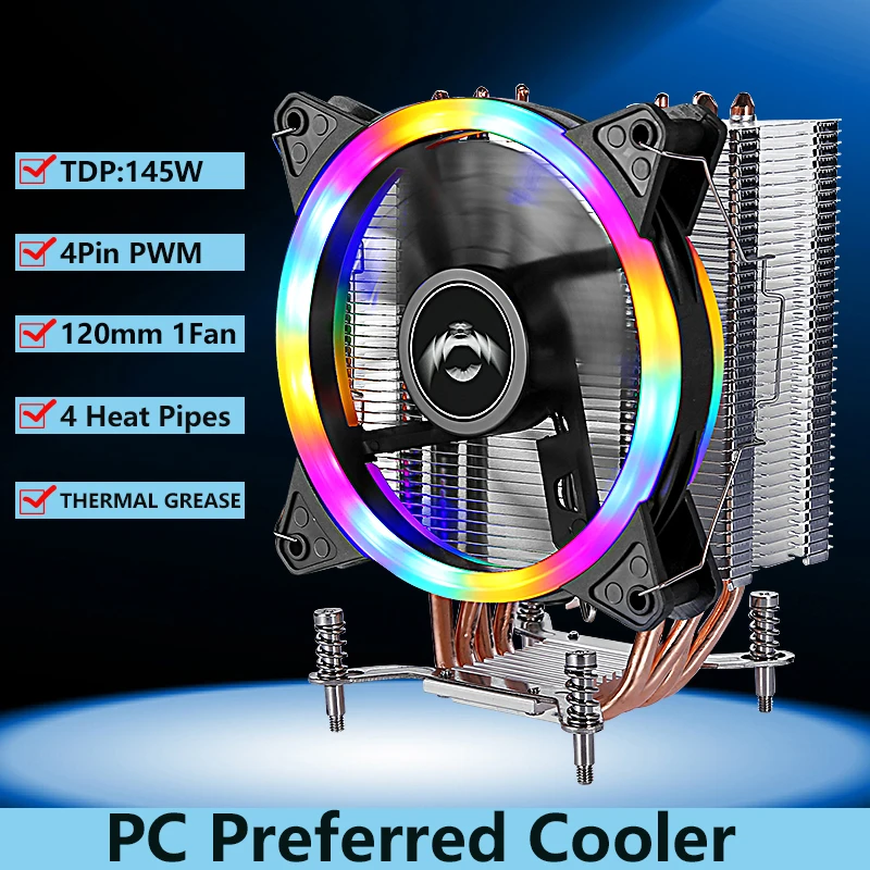 

QIUzAim PC Air-cooled Cooling 120mm PWM Fan 4 Heat Pipe Tower Radiator Installing LGA2011 x79 x99 2066 E5 2099 x299 CPU Cooler