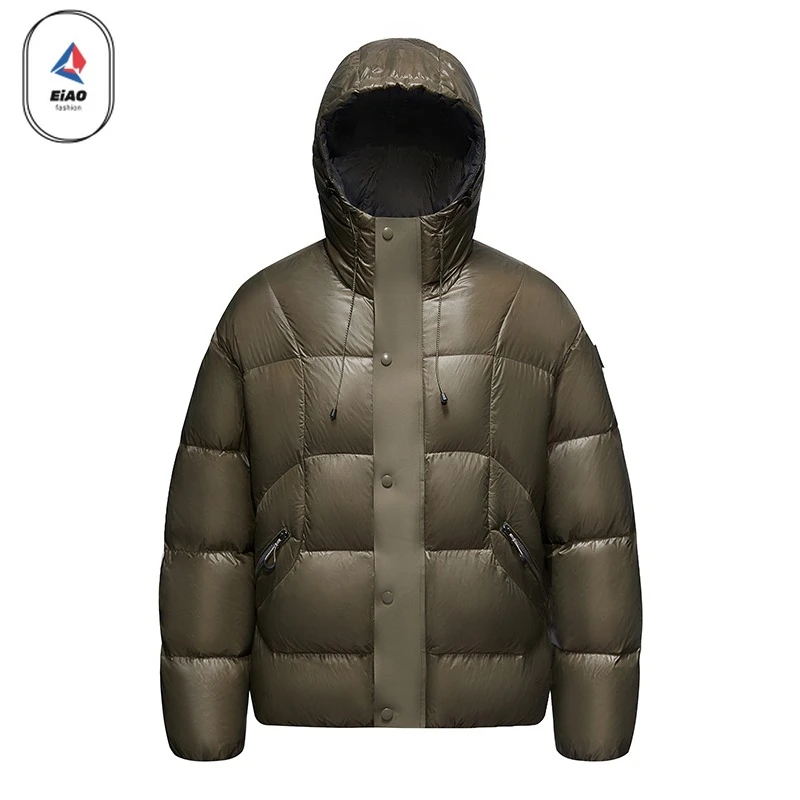 EIAO Winter Short Down Jacket Men Women 2025 Designer White Duck Down Fluffy Warm Jacket Hiking Ski Windproof Puffer Hooded Coat