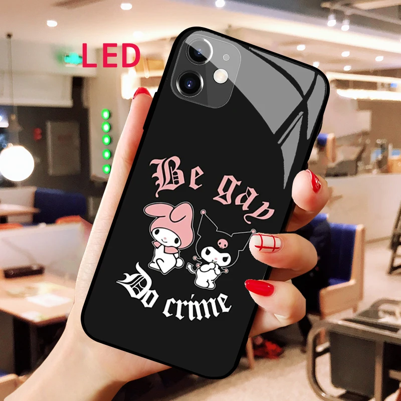 melody Luminous Tempered Glass phone case For Apple iphone 13 14 Pro Max Puls mini Luxury Fashion RGB LED Backlight new cover led backlight bar for 55fs3750lbaa 55fs3750 l55f3303b d55a710 ld55a810l 55s100 l55f3800a tot 32f3800a 2x5 yhb 4c lb3205 yhex1