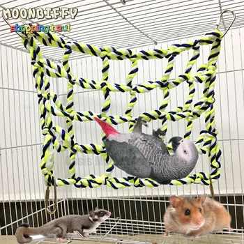 애완 동물 해먹 장난감 햄스터 다람쥐 강아지 그물 로프 하우스 발코니 해먹, 다채로운 직조 등반 그물 앵무새 새 그물