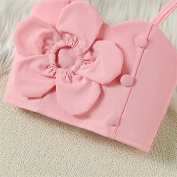 Toddler Girl Summer Outfit Set with 3D Flowers Sleeveless Camisole and Button Split Skirt - Kids 2 Piece Clothes 2