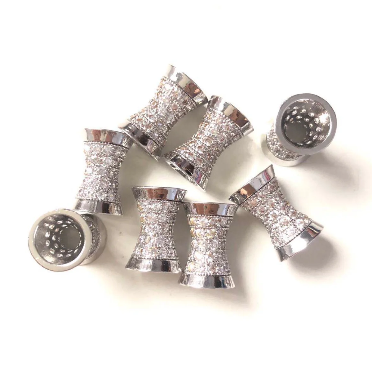 10pcs/Lot Zirconia Paved Hourglass Spacers for Women Bracelet Men Jewelry Making Gold-Plated Handmade Craft DIY Accessory Supply